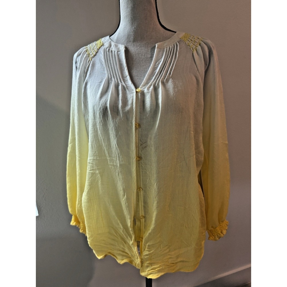 Fyve Women's Sz S Yellow Ombré Gauze Top With Lantern Sleeve NWOT